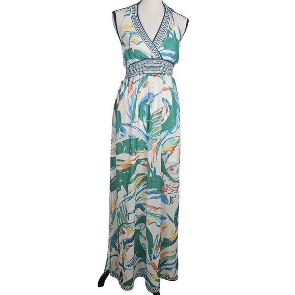 Jealous Tomato Halter Maxi Dress Women Small White Tropical Boho Resort Vacation - Picture 1 of 11